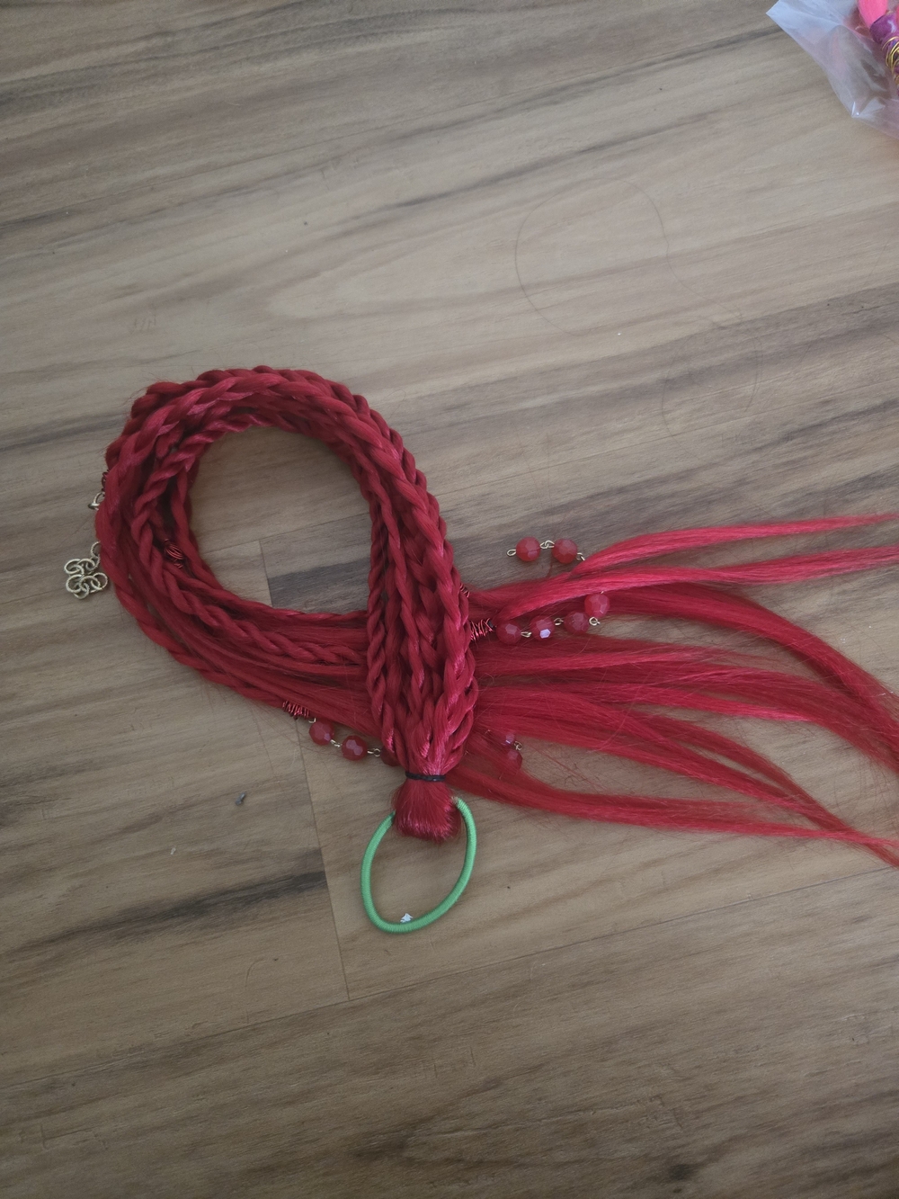 4/$15 Boho Festival Red With Fiber & Wire Bead Braided Synthetic Hair Extensions - Picture 7 of 7